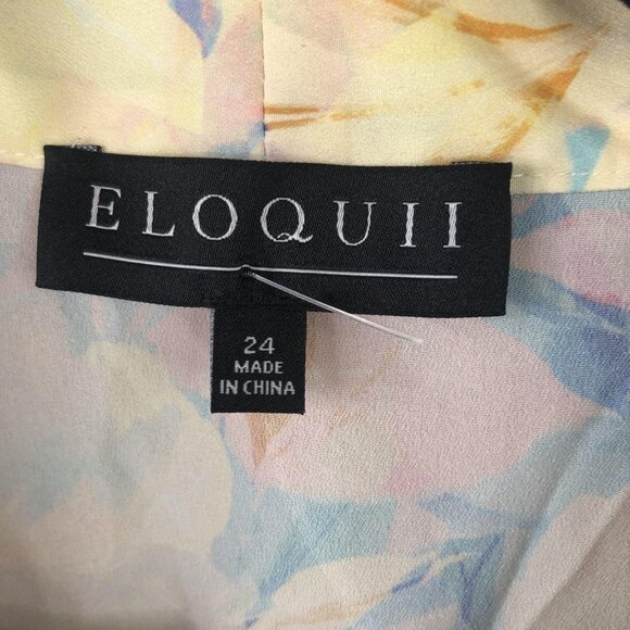 Eloquii Blouse Womens 24 Floral Tie Neck Bow Long Sleeve Button Front Plus Size - Picture 3 of 16